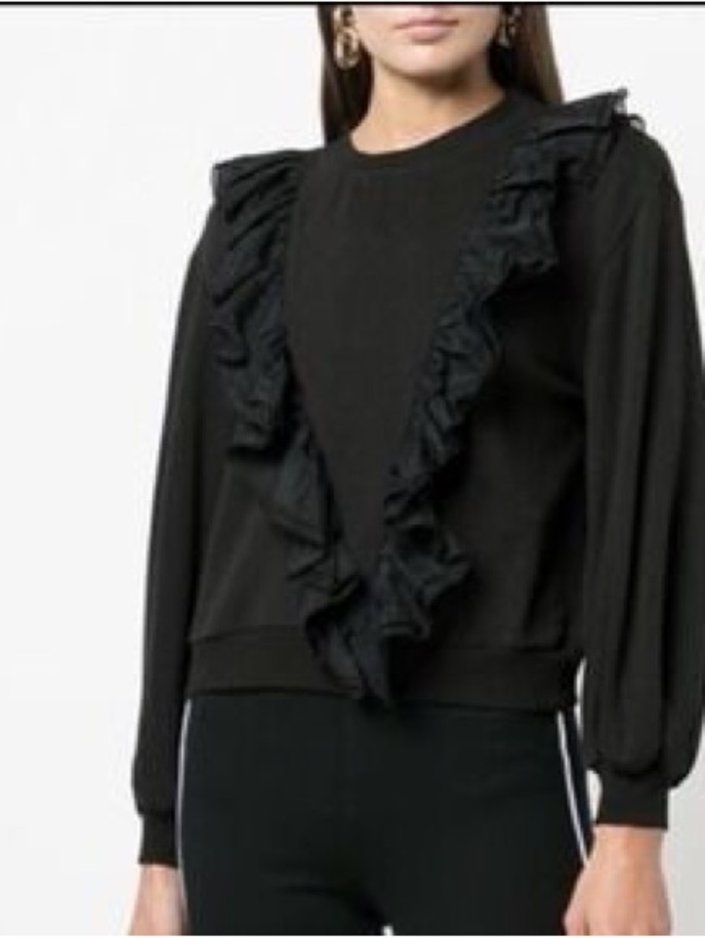 Alice + Olivia Black Ruffle Front French Terry Sweatshirt XL